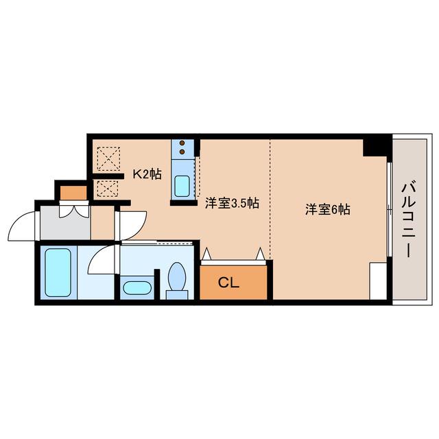 CUBO松陰(1DK/1階)の間取り写真