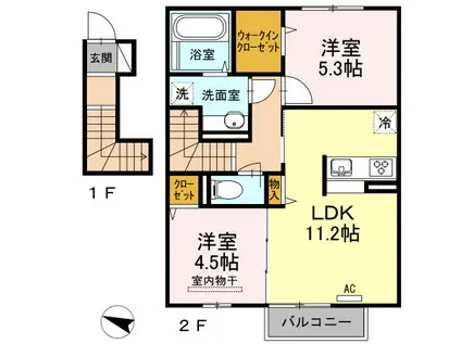 テロワール五番館(2LDK/2階)の間取り写真