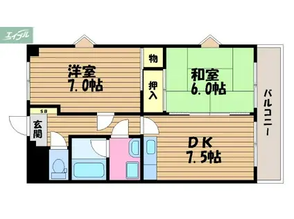 アリアE(2DK/1階)の間取り写真