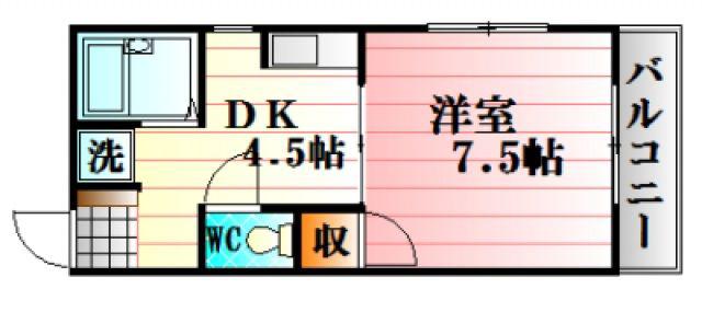 プロスパーヤマモト(1DK/1階)の間取り写真