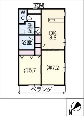プレイン安城(2DK/4階)の間取り写真