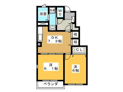リヴァーアンジュA棟(2DK/1階)の間取り写真