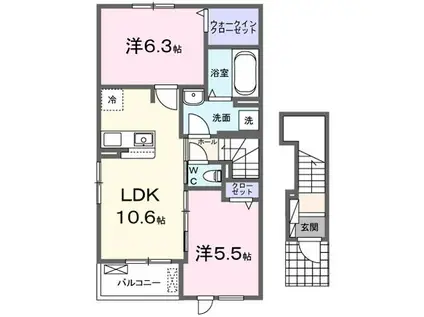 カシオペア(2LDK/2階)の間取り写真