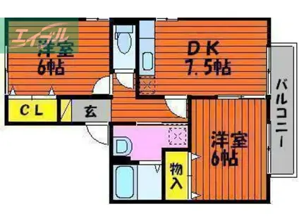 シティパル21 B棟(2DK/1階)の間取り写真