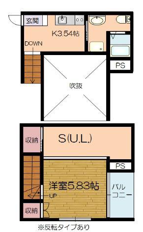 ヒューマンスクエア中ノ橋(1SK/2階)の間取り写真