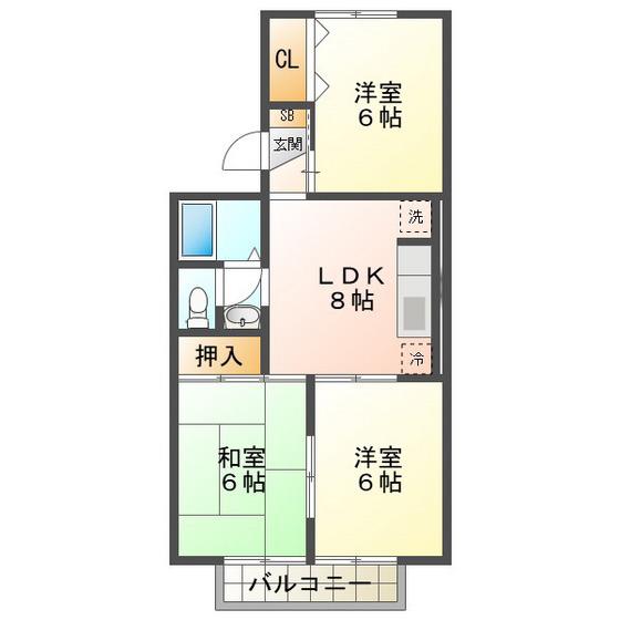 コーポ池まち花やしき(3LDK/1階)の間取り写真