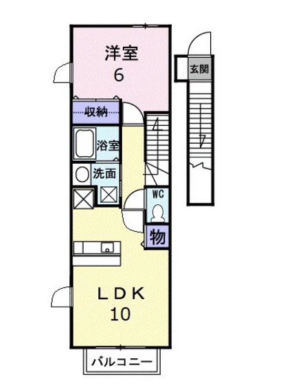ウエスト AUBE(1LDK/2階)の間取り写真