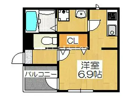 ハーモニーテラス大宅早稲ノ内町(1K/3階)の間取り写真