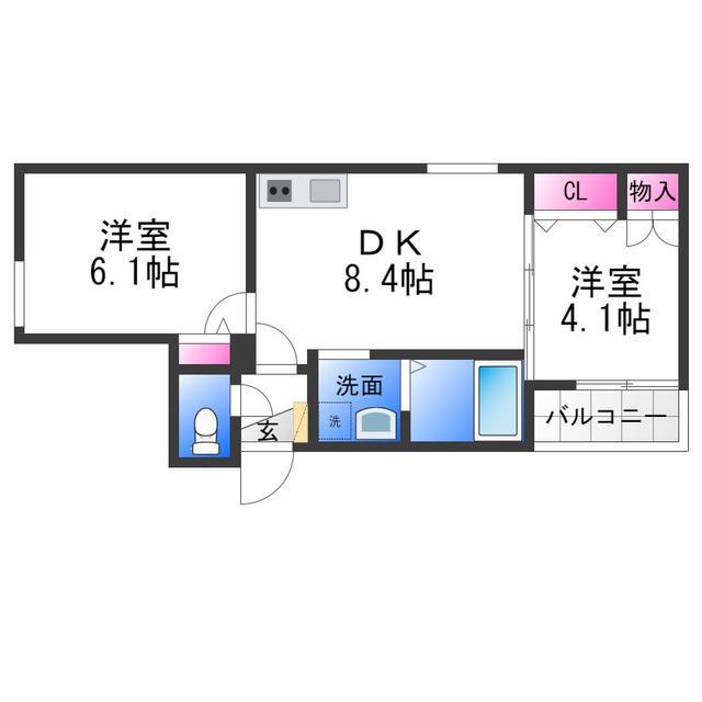EST PARCA(2DK/1階)の間取り写真