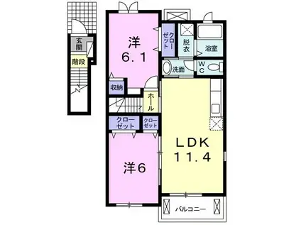 プロムナード郷中A(2LDK/2階)の間取り写真