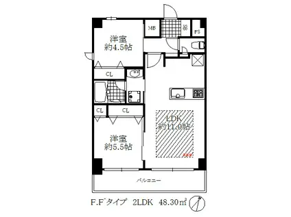 プレサンス三宮ポルト(2LDK/15階)の間取り写真