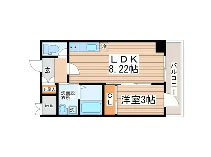 アスコット木ノ下(1LDK/3階)の間取り写真