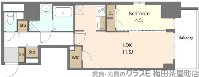 S-RESIDENCE阿波座BOUNCY(1LDK/4階)の間取り写真