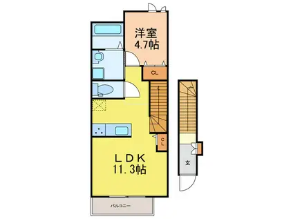 ヴレクールII(1LDK/2階)の間取り写真