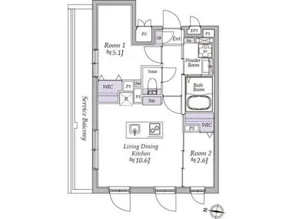 アトリオフラッツ高円寺ノース(2LDK/5階)の間取り写真
