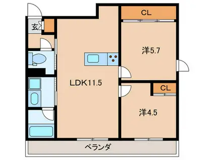 メゾン・ド・グラース馬込(2LDK/2階)の間取り写真