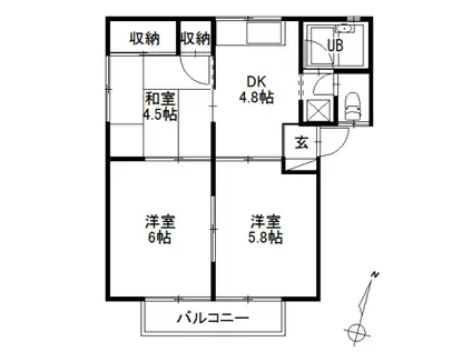 ピュアヒルクレスト(3DK/1階)の間取り写真