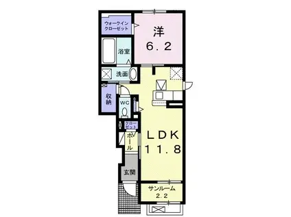 プリマヴェーラII(1LDK/1階)の間取り写真