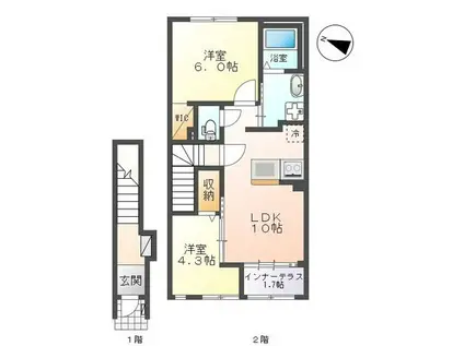 ベルコリーヌ八代(2LDK/2階)の間取り写真