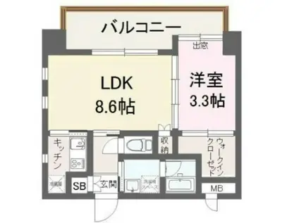 ヴィラ博丈下川端(1LDK/9階)の間取り写真