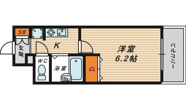 エスリード 京橋ステーションプラザ(1K/6階)の間取り写真