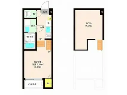 ハーモニーテラス萩野町II(1K/2階)の間取り写真