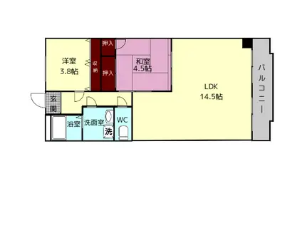 メゾン東生駒YD3番館(2LDK/5階)の間取り写真