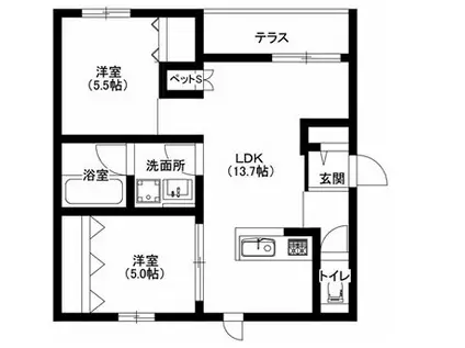 ウインドバリー(2LDK/1階)の間取り写真