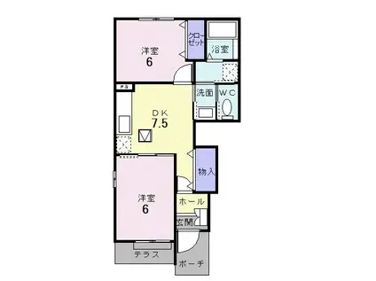 メリーハウス・ひまわりB(2DK/1階)の間取り写真