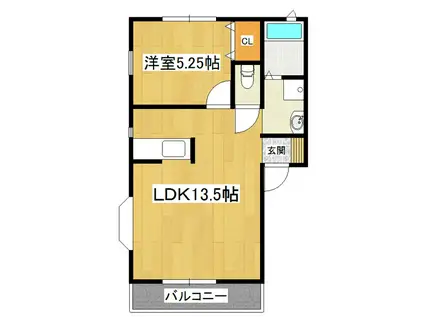 朝日ヴィラ小絹 A棟(1LDK/2階)の間取り写真