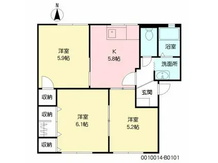 ウイズF B棟(3K/1階)の間取り写真