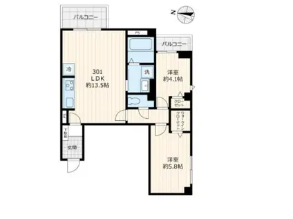 やなかのなかA(2LDK/3階)の間取り写真