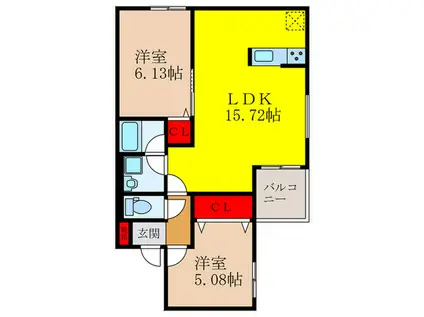 CHEZ・MOI池田市豊島北(2LDK/2階)の間取り写真