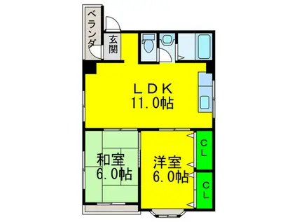 サニーハイム(2LDK/5階)の間取り写真