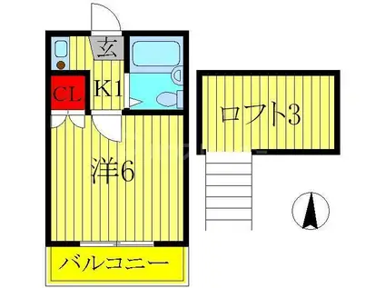 シャンブルハイツ(1K/1階)の間取り写真