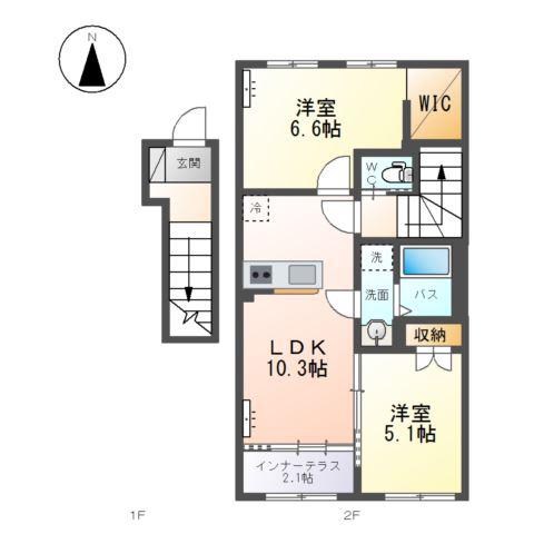 笹谷字古屋前アパート(2LDK/2階)の間取り写真