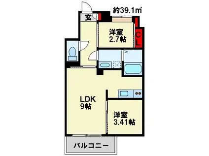 スタディ飛幡(2LDK/6階)の間取り写真
