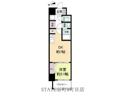 スペーシア日本橋東(1DK/13階)の間取り写真