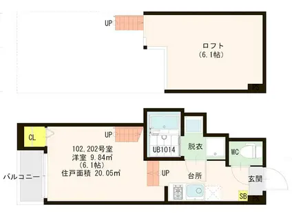 シャイニングレイ和白(1K/1階)の間取り写真