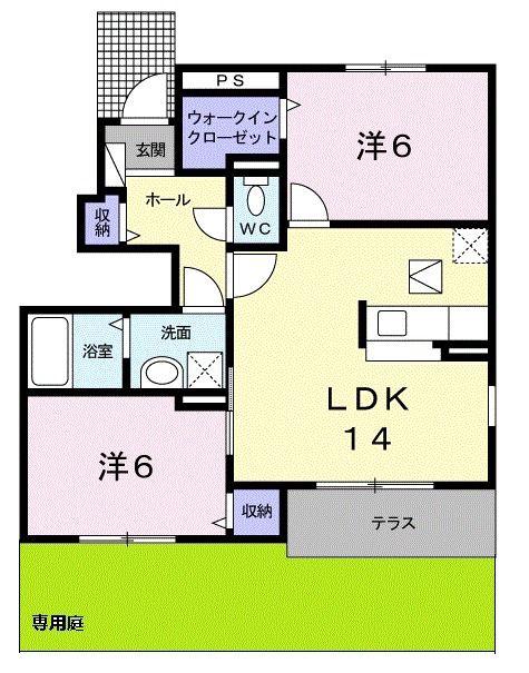 シャル・デ・フルール(2LDK/1階)の間取り写真