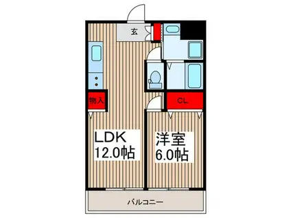 アルカディア(1LDK/2階)の間取り写真