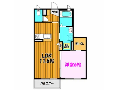 ベレオガーデンズ久留米II(1LDK/2階)の間取り写真