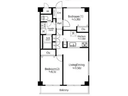 ニックハイムビュレット野毛(2LDK/8階)の間取り写真