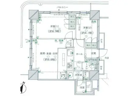 スカイフロントタワー川口(2DK/17階)の間取り写真
