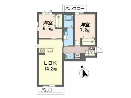 ル・ポミエ(2LDK/2階)の間取り写真
