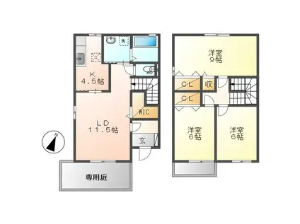 プリムローズ ベルB(3LDK/1階)の間取り写真