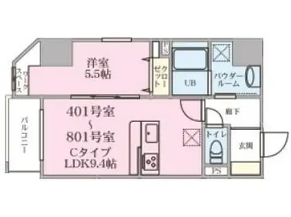 イルプリモキソヤ(1LDK/8階)の間取り写真