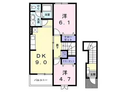 ハーブコートA(2DK/2階)の間取り写真