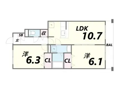 ロワジール(2LDK/1階)の間取り写真