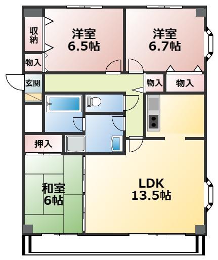 エクセリーナ浅間(3LDK/5階)の間取り写真